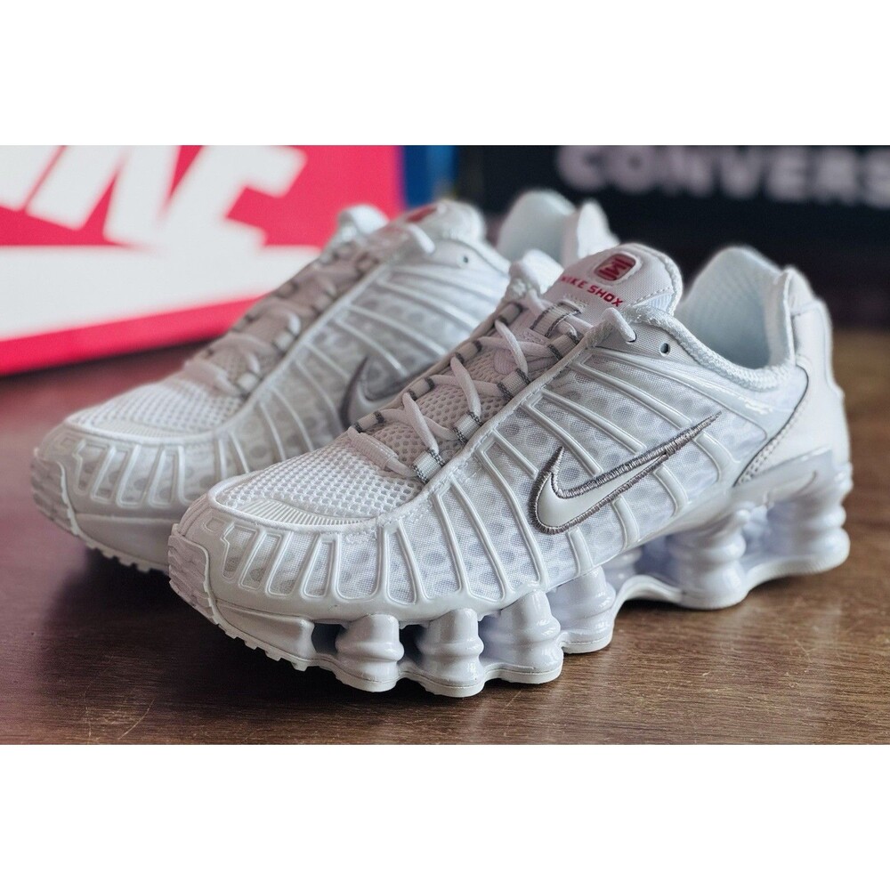 Women’s Size 7 Nike Shox TL White Metallic Silver Max Orange AR3566-100 NIB